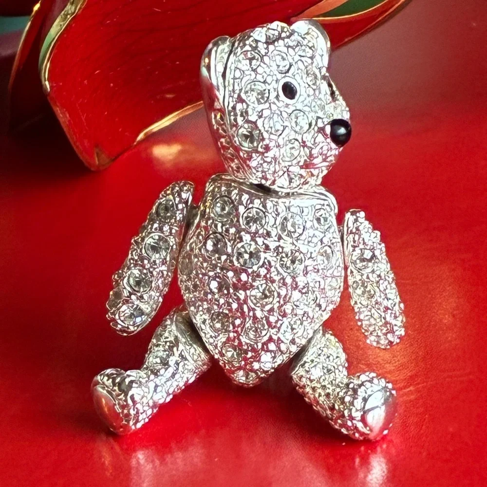 Silver Crystal Bear Brooch